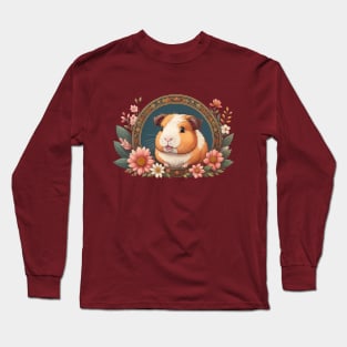 Lovely Guinea Pig Surrounded By Ornate Floral Frame Long Sleeve T-Shirt